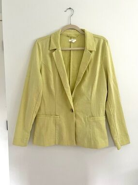 Maurices Linen Like Blazer Lemon Lime Green Single-Button Spring Staple Small